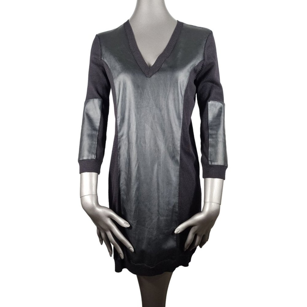 W118 by Walter Baker Black Faux Leather Dress Tunic Sweater Top Extra Small XS
